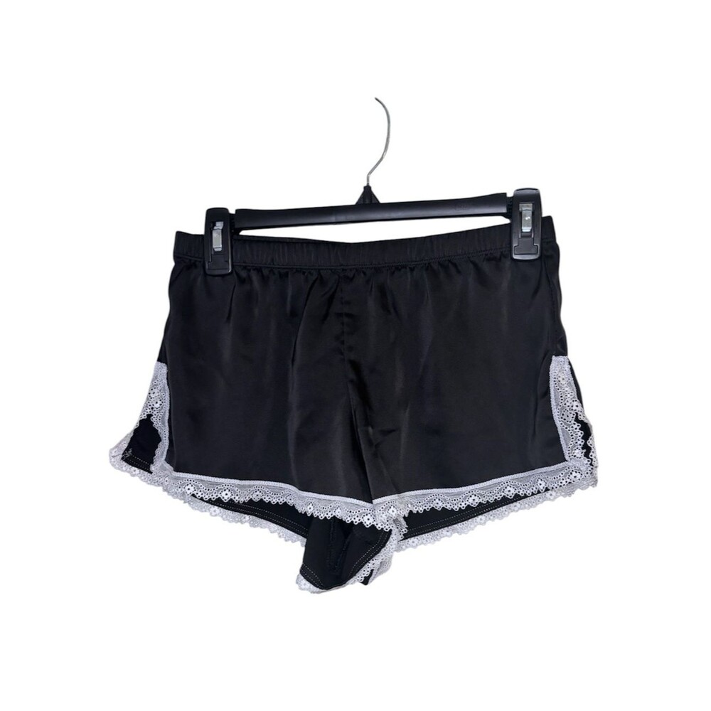 Black Lace-Trim Satin Sleep Shorts Size Medium